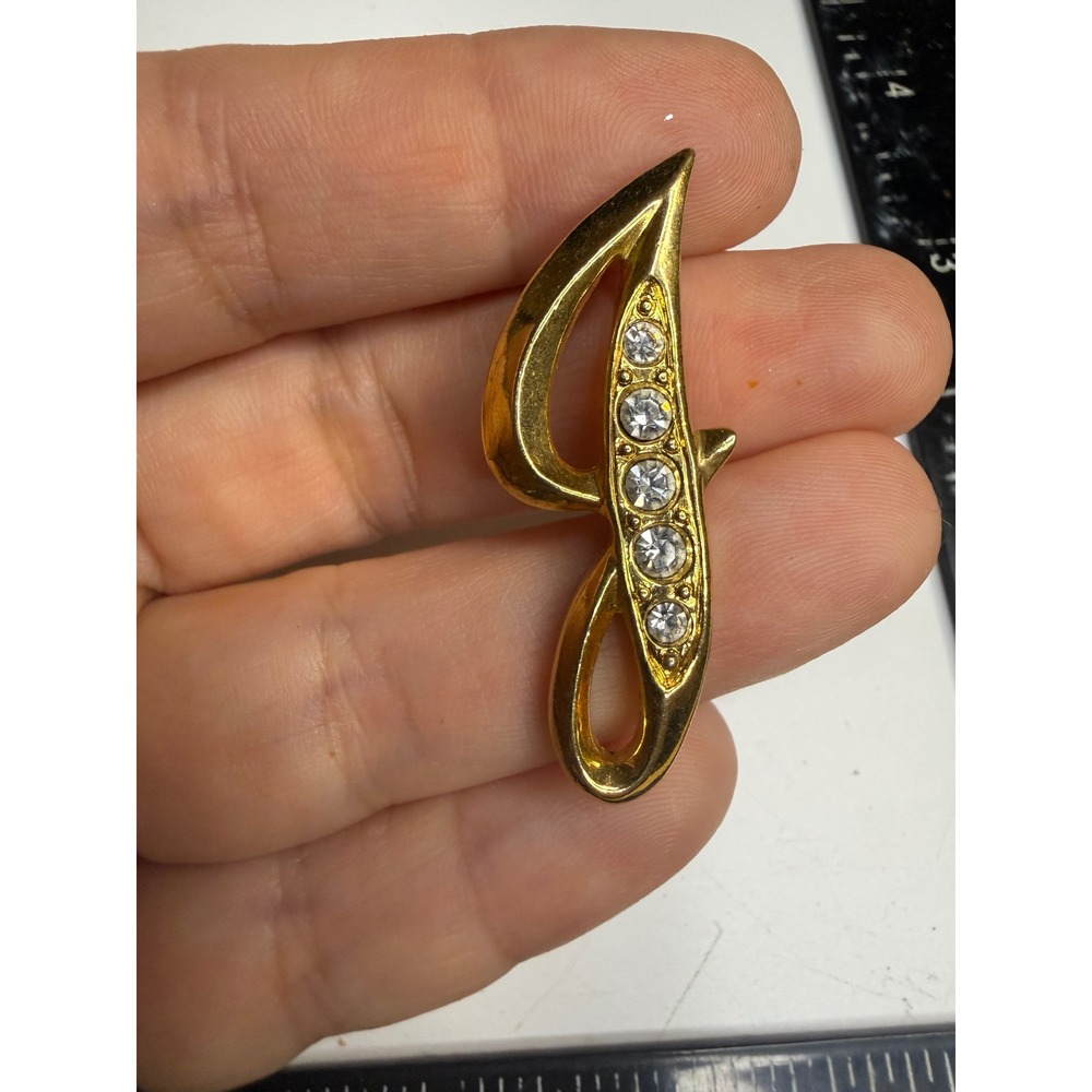 Avon Gold Tone Rhinestone Initial Letter J Brooch Monogram Pin